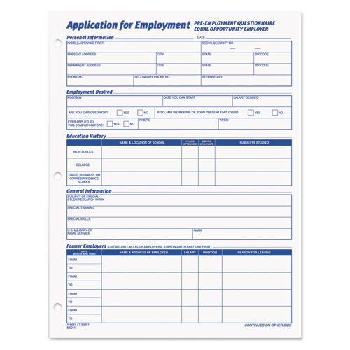 BettyMills TOPS® Employee Application Form Tops 32851