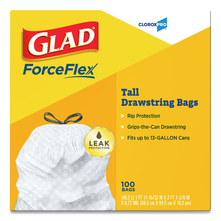 GLAD ForceFlex Tall Kitchen Drawstring Trash Bags, 13