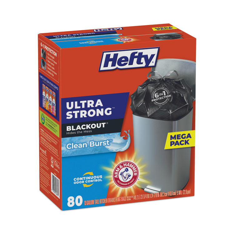 Hefty E84574 Strong Drawstring Tall Kitchen Trash Bags, White, 13