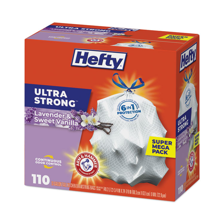 Hefty E84574 Strong Drawstring Tall Kitchen Trash Bags, White, 13