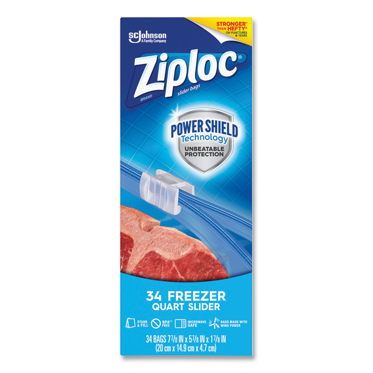 Ziploc Slider Freezer Bags, Quart, 34/Carton (316486)