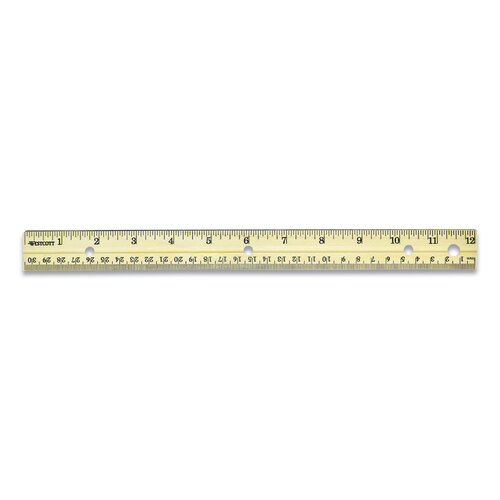Westcott Wood Ruler, Metric and 1/16 Scale with Single Metal Edge, 12/30  cm Long