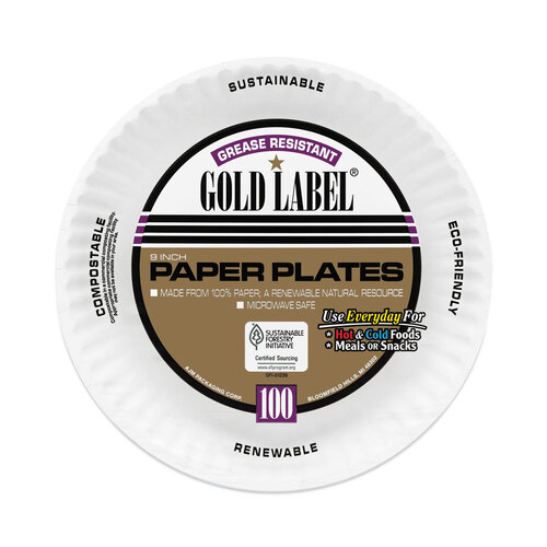 AJM Uncoated Paper Plates, 9, White - 12 Packs, 100 Per Pack