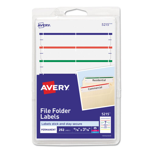 AVE05215 - Avery - Printable 4&quot; x 6&quot; - Permanent File Folder Labels, 0.69 x 3.44, White, 7/Sheet, 36 Sheets/Pack, (5215)