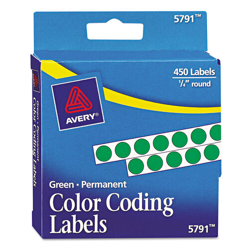 AVE05791 - Avery - Handwrite-Only Permanent Self-Adhesive Round Color-Coding Labels in Dispensers, 0.25&quot; dia, Green, 450/Roll, (5791)