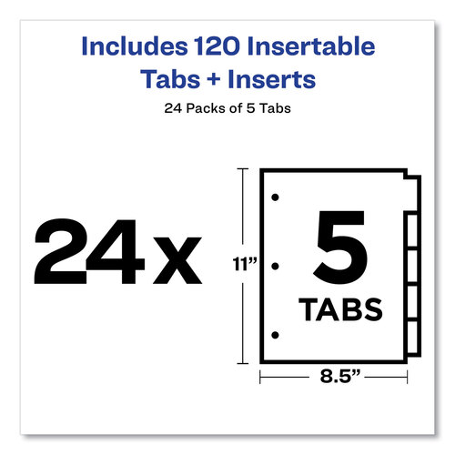 AVE11113 - Avery - Insertable Big Tab Dividers, 5-Tab, Double-Sided Gold Edge Reinforcing, 11 x 8.5, Buff, Clear Tabs, 24 Sets