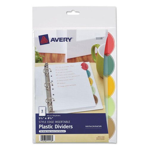 AVE11118 - Avery - Insertable Style Edge Tab Plastic Dividers, 7-Hole Punched, 5-Tab, 8.5 x 5.5, Translucent, 1 Set