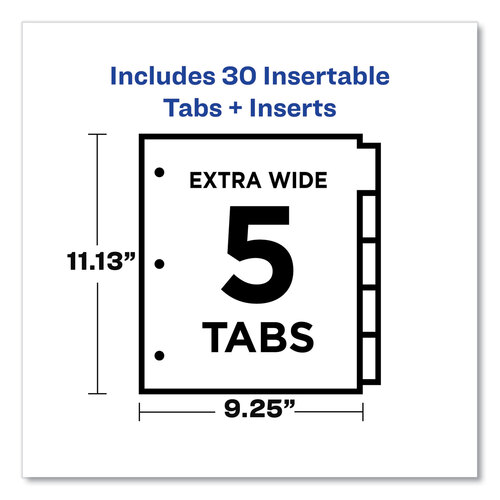 AVE11221 - Avery - Insertable Big Tab Dividers, 5-Tab, Single-Sided Copper Edge Reinforcing, 11.13 x 9.25, White, Clear Tabs, 1 Set