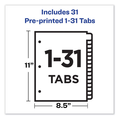 AVE11308 - Avery - Preprinted Laminated Tab Dividers with Gold Reinforced Binding Edge, 31-Tab, 1 to 31, 11 x 8.5, Buff, 1 Set