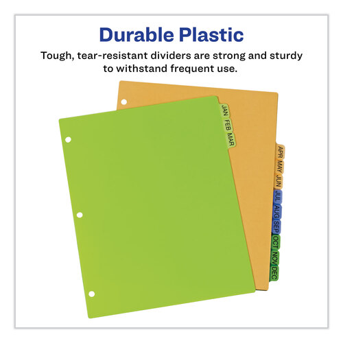 AVE11331 - Avery - Durable Preprinted Plastic Tab Dividers, 12-Tab, Jan. to Dec., 11 x 8.5, Assorted, 1 Set