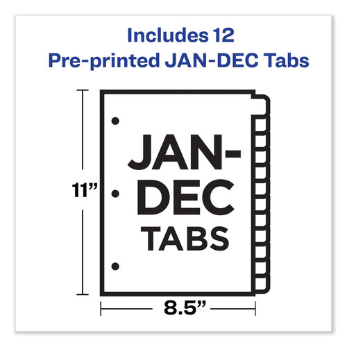 AVE11331 - Avery - Durable Preprinted Plastic Tab Dividers, 12-Tab, Jan. to Dec., 11 x 8.5, Assorted, 1 Set