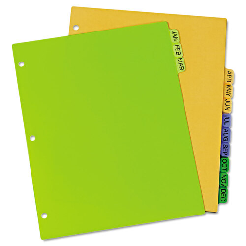 AVE11331 - Avery - Durable Preprinted Plastic Tab Dividers, 12-Tab, Jan. to Dec., 11 x 8.5, Assorted, 1 Set