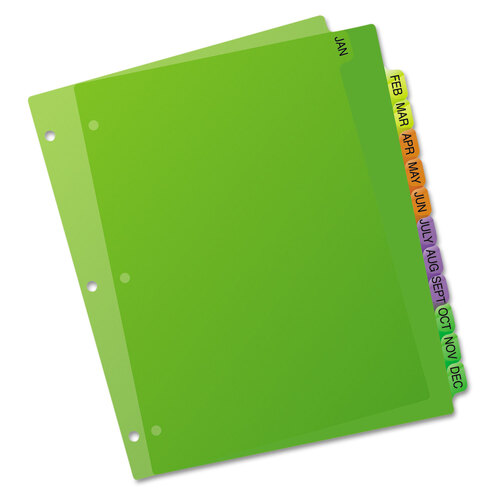 AVE11331 - Avery - Durable Preprinted Plastic Tab Dividers, 12-Tab, Jan. to Dec., 11 x 8.5, Assorted, 1 Set