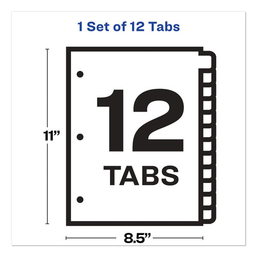 AVE11428 - Avery - Print and Apply Index Maker Clear Label Dividers, 12-Tab, White Tabs, 11 x 8.5, White, 1 Set