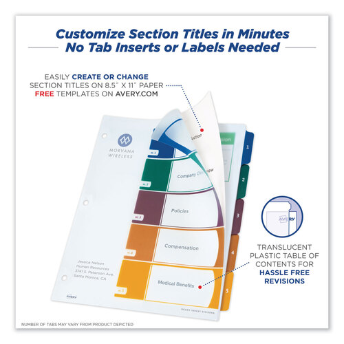 AVE11816 - Avery - Customizable Table of Contents Ready Index Dividers with Multicolor Tabs, 5-Tab, 1 to 5, 11 x 8.5, Translucent, 1 Set