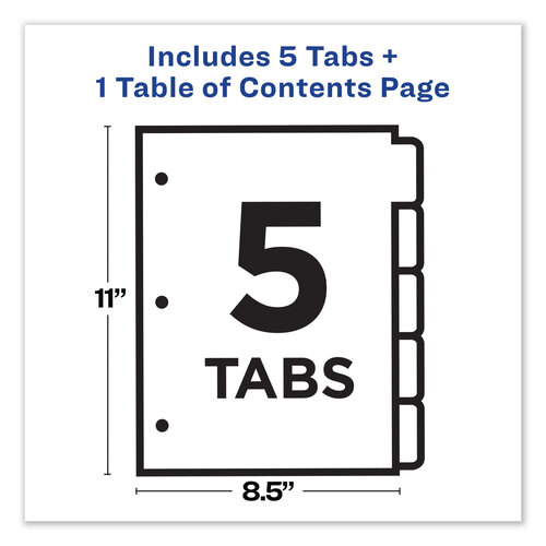 AVE11816 - Avery - Customizable Table of Contents Ready Index Dividers with Multicolor Tabs, 5-Tab, 1 to 5, 11 x 8.5, Translucent, 1 Set