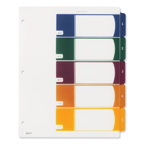 AVE11816 - Avery - Customizable Table of Contents Ready Index Dividers with Multicolor Tabs, 5-Tab, 1 to 5, 11 x 8.5, Translucent, 1 Set