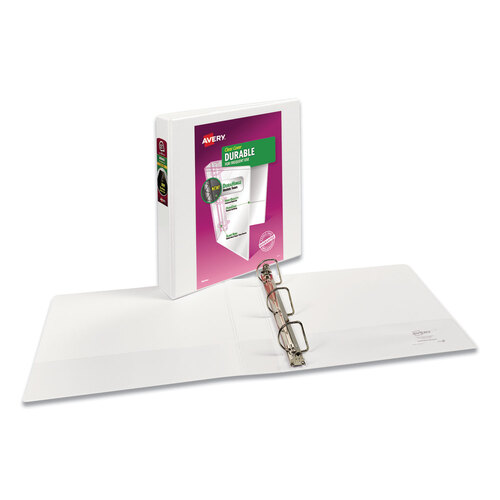 AVE17576 - Avery - Durable View Binder with DuraHinge and Slant Rings, 3 Rings, 1.5&quot; Capacity, 11 x 8.5, White, 4/Pack