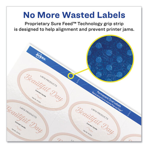 AVE22804 - Avery - Oval Labels with Sure Feed and Easy Peel, 1.5 x 2.5, Glossy White, 180/Pack