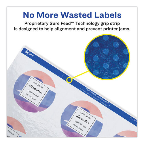 AVE22807 - Avery - Round Print-to-the Edge Labels with Sure Feed and Easy Peel, 2&quot; dia, Glossy White, 120/PK