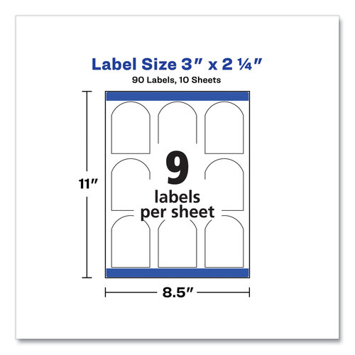 AVE22809 - Avery - Textured Arched Print-to-the-Edge Labels, Laser Printers, 3 x 2.25, White, 9/Sheet, 10 Sheets/Pack