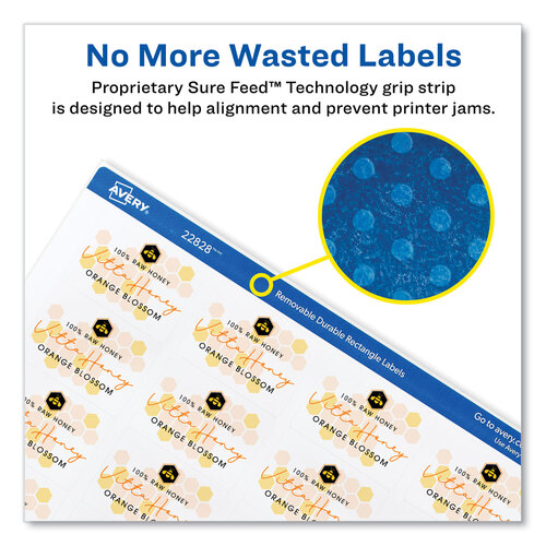 AVE22828 - Avery - Removable Durable White Rectangle Labels w/ Sure Feed, 1.25 x 1.75, 256/PK
