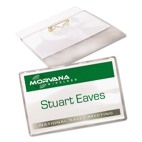 AVE74549 - Avery - Pin-Style Badge Holder with Laser/Inkjet Insert, Top Load, 3.5 x 2.25, White, 100/Box