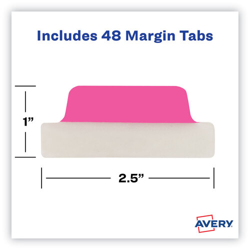 AVE74865 - Avery - Ultra Tabs Repositionable Tabs, Margin Tabs: 2.5&quot; x 1&quot;, 1/5-Cut, Assorted Neon Colors, 48/Pack