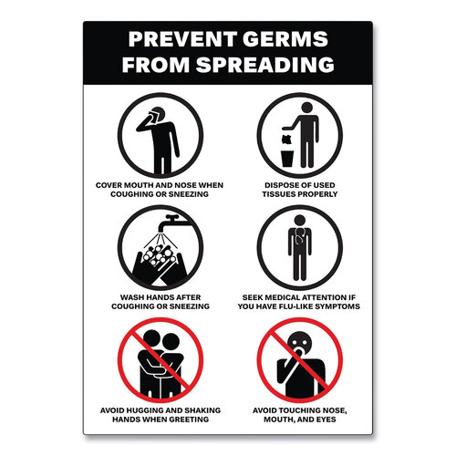 AVE83174 - Avery - Preprinted Surface Safe Wall Decals, 7 x 10, Prevent Germs from Spreading, White/Black Face, Black Graphics, 5/Pack