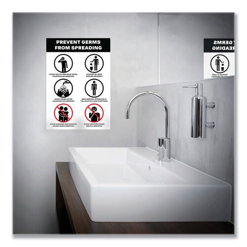 AVE83174 - Avery - Preprinted Surface Safe Wall Decals, 7 x 10, Prevent Germs from Spreading, White/Black Face, Black Graphics, 5/Pack