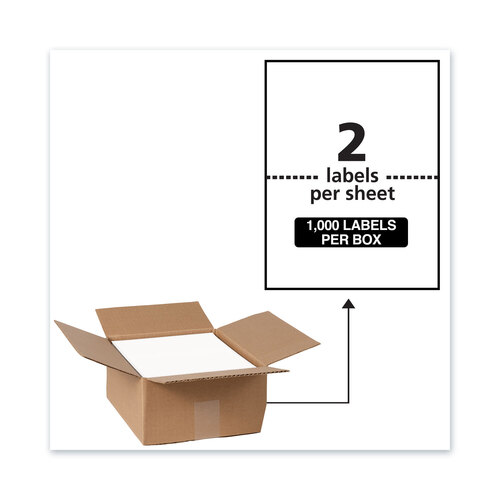 AVE95526 - Avery - Waterproof Shipping Labels with TrueBlock Technology, Laser Printers, 5.5 x 8.5, White, 2/Sheet, 500 Sheets/Box