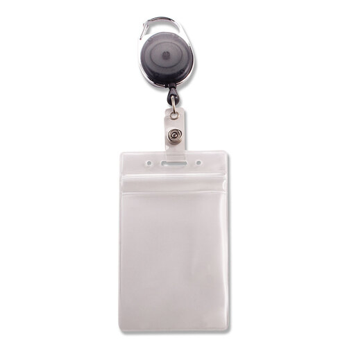 AVT91129 - Advantus - Resealable ID Badge Holders with 30&quot; Cord Reel, Vertical, Frosted 3.68&quot; x 5&quot; Holder, 2.5&quot; x 4&quot; Insert, 10/Pack