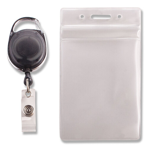 AVT91129 - Advantus - Resealable ID Badge Holders with 30&quot; Cord Reel, Vertical, Frosted 3.68&quot; x 5&quot; Holder, 2.5&quot; x 4&quot; Insert, 10/Pack