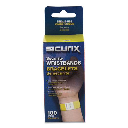 BAU85070 - Baumgartens - Security Wristbands, Sequentially Numbered, 10&quot; x 0.75&quot;, Yellow, 100/Pack