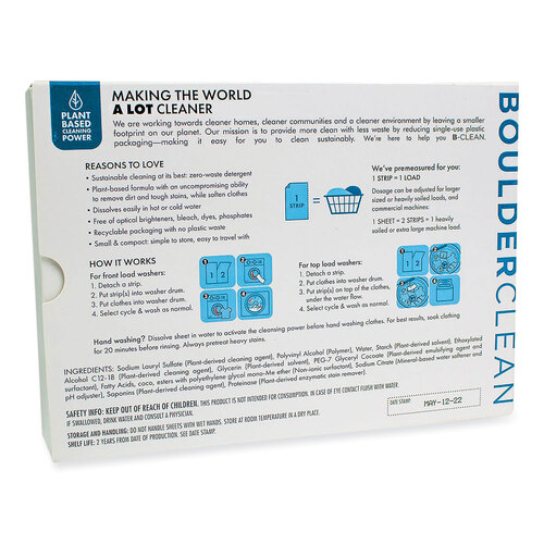 BCL607476EA - Boulder Clean - Boulder Clean Laundry Detergent Sheets, Free and Clear, 40/Pack