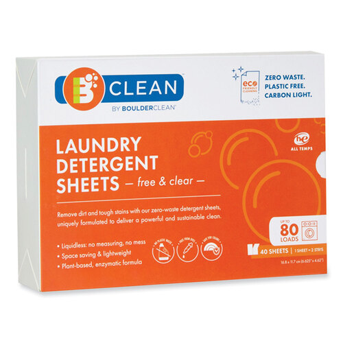 BCL607476EA - Boulder Clean - Boulder Clean Laundry Detergent Sheets, Free and Clear, 40/Pack