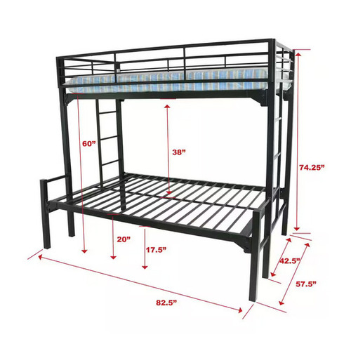 BLAUNI150SQ39755475BBwL - Blantex - Twin/Full University Bunk Bed w/Built in Ladder & 2 Guardrails