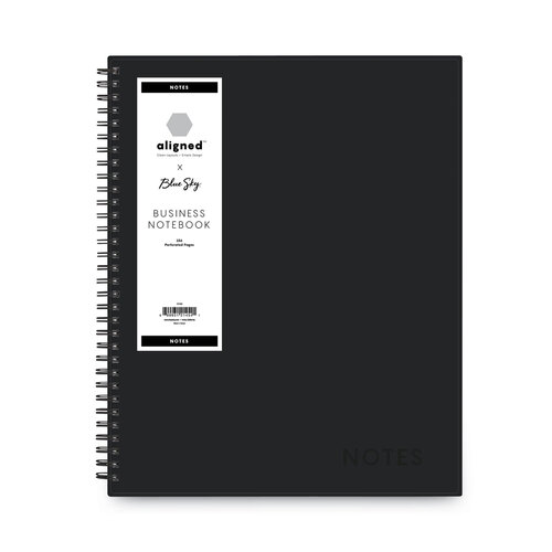 BLS121454 - Blue Sky - Aligned Business Notebook, 1 Subject, Meeting Notes Format, Narrow Rule, Black Cover, 11 x 8.5, 78 Sheets