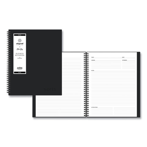 BLS121454 - Blue Sky - Aligned Business Notebook, 1 Subject, Meeting Notes Format, Narrow Rule, Black Cover, 11 x 8.5, 78 Sheets