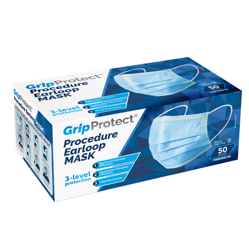 BAYMASK3550 - GripProtect - GripProtect Procedure Earloop Mask, 3-Ply, Meets ASTM Level 1 Standards