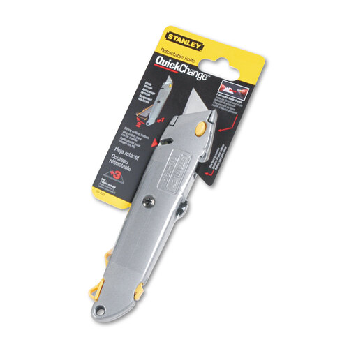 BOS10499BX - Stanley-Bostitch - Quick-Change Utility Knife with Retractable Blade and Twine Cutter, 6&quot; Metal Handle, Gray, 6/Box