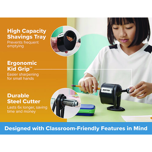 BOSMPS1BLK - Stanley-Bostitch - Antimicrobial Manual Pencil Sharpener, Manually-Powered, 5.44 x 2.69 x 4.33, Black
