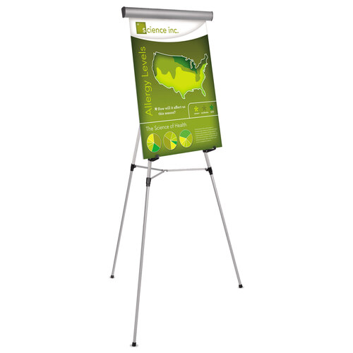 BVCFLX05102MV - MasterVision - Telescoping Tripod Display Easel, Adjusts 38&quot; to 69&quot; High, Metal, Silver