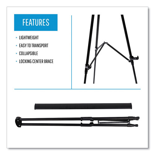 BVCFLX09101MV - MasterVision - Telescoping Tripod Display Easel, Adjusts 35&quot; to 64&quot; High, Metal, Black