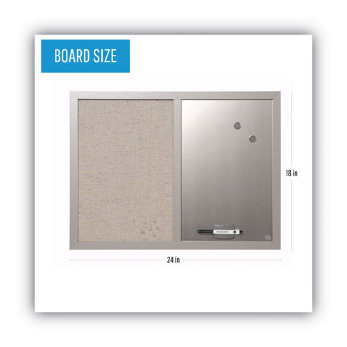 BVCMX04331608 - MasterVision - Designer Combo Fabric Bulletin/Dry Erase Board, 24 x 18, White/Gray Surface, Gray MDF Wood Frame