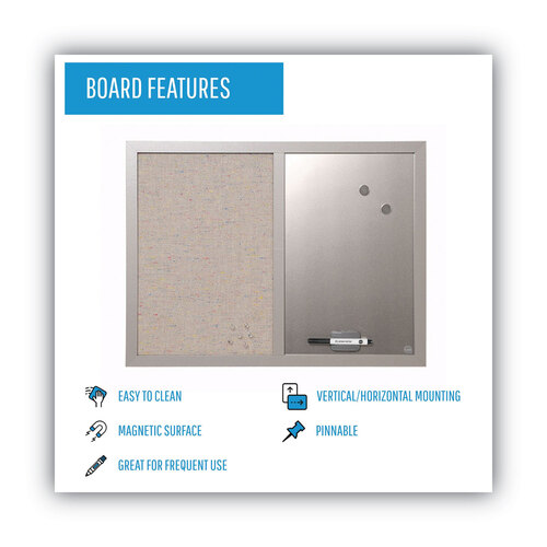 BVCMX04331608 - MasterVision - Designer Combo Fabric Bulletin/Dry Erase Board, 24 x 18, White/Gray Surface, Gray MDF Wood Frame