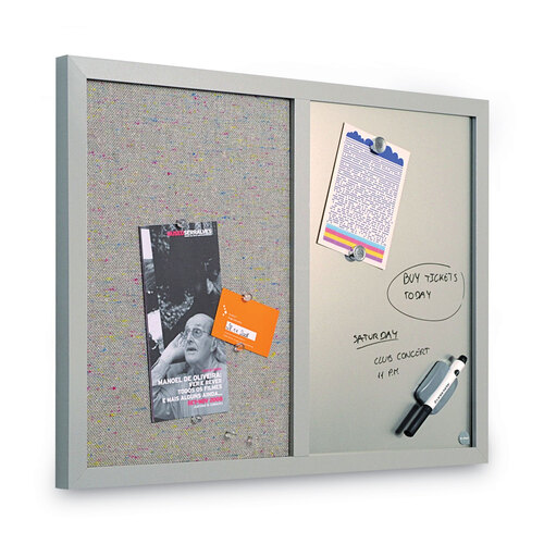 BVCMX04331608 - MasterVision - Designer Combo Fabric Bulletin/Dry Erase Board, 24 x 18, White/Gray Surface, Gray MDF Wood Frame