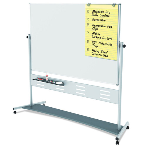 BVCQR5507 - MasterVision - Revolver Easel, 70.8 x 47.2, 80&quot; Tall Easel, Horizontal Orientation, White Surface, Silver Aluminum Frame