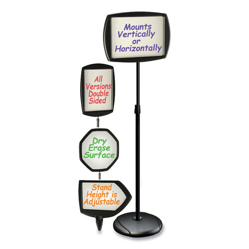 BVCSIG07060101 - MasterVision - Floor Stand Sign Holder, Rectangle, 15 x 11, 66&quot; High, White Surface, Black Steel Frame