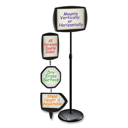 BVCSIG07060101 - MasterVision - Floor Stand Sign Holder, Rectangle, 15 x 11, 66&quot; High, White Surface, Black Steel Frame